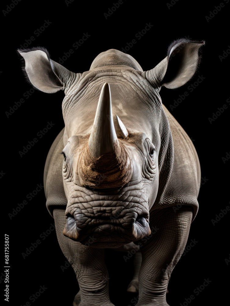 Rhino Studio Shot Isolated on Clear Black Background, Generative AI Rhino Studio Shot Isolated on Clear Black Background, Generative AI