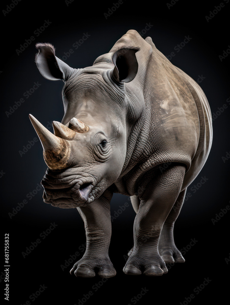 Rhino Studio Shot Isolated on Clear Black Background, Generative AI Rhino Studio Shot Isolated on Clear Black Background, Generative AI