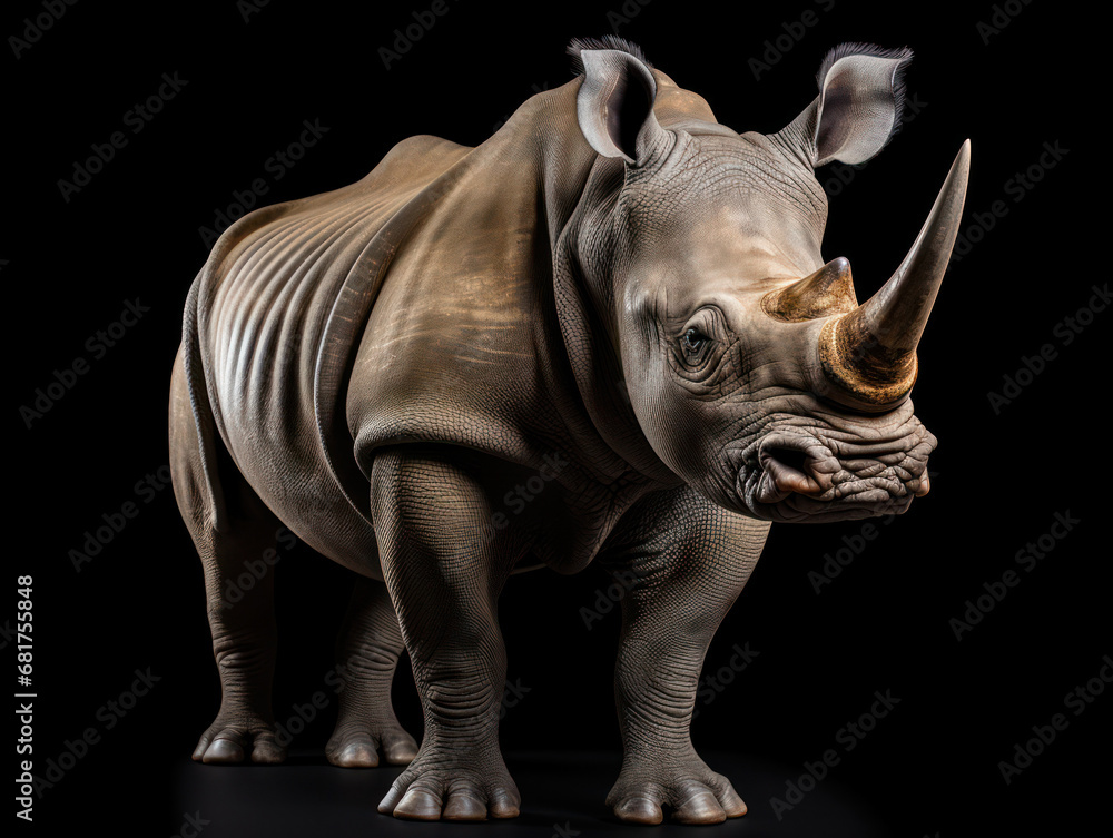 Fototapeta premium Rhino Studio Shot Isolated on Clear Black Background, Generative AI