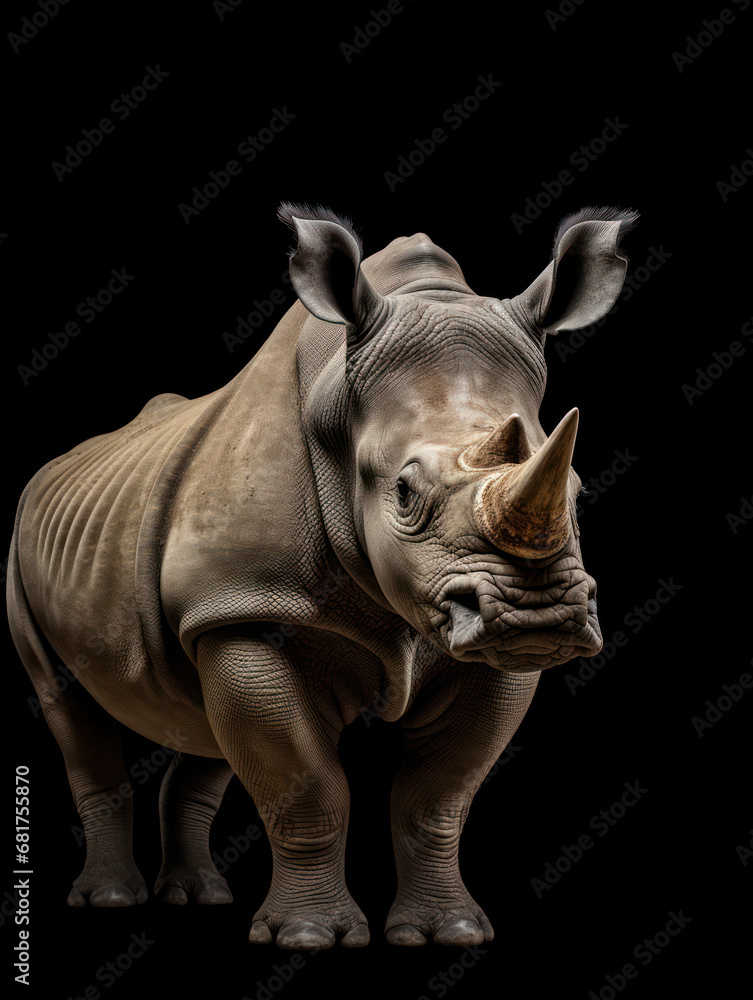 Rhino Studio Shot Isolated on Clear Black Background, Generative AI Rhino Studio Shot Isolated on Clear Black Background, Generative AI