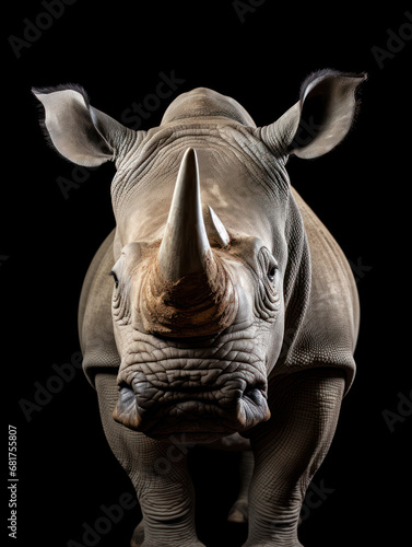 Rhino Studio Shot Isolated on Clear Black Background, Generative AI © Vig
