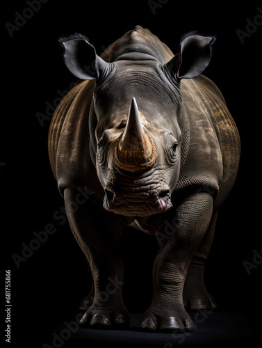 Rhino Studio Shot Isolated on Clear Black Background, Generative AI