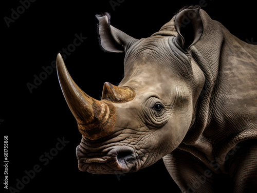 Rhino Studio Shot Isolated on Clear Black Background, Generative AI