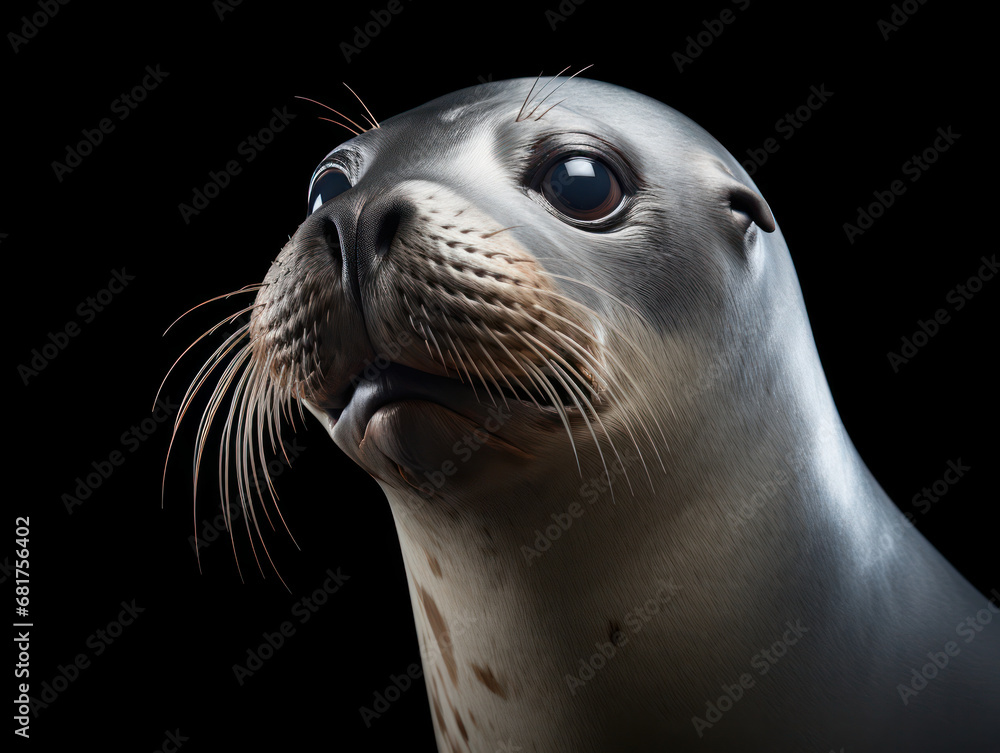 Fototapeta premium Seal Studio Shot Isolated on Clear Black Background, Generative AI