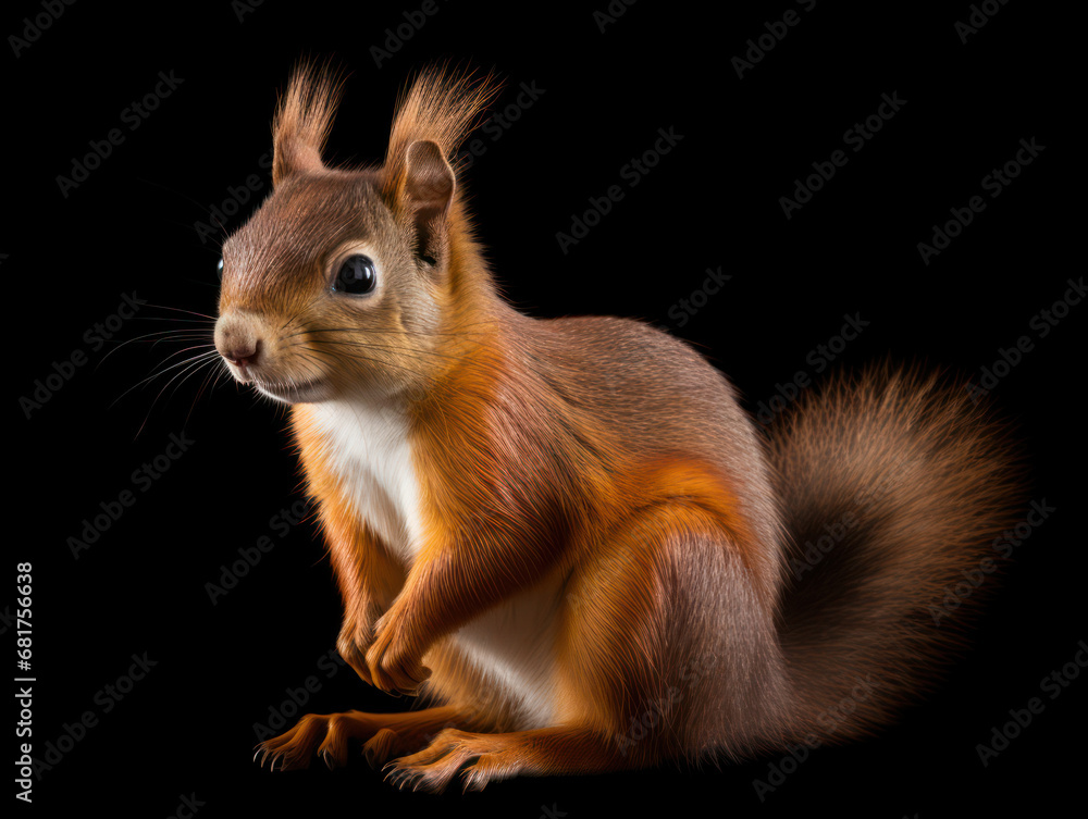 Obraz premium Squirrel Studio Shot Isolated on Clear Black Background, Generative AI