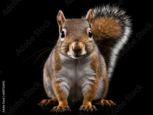 Squirrel Studio Shot Isolated on Clear Black Background, Generative AI © Vig