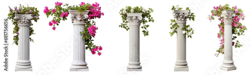 Collection of columns with plants on them on a white or transparent background generative ai