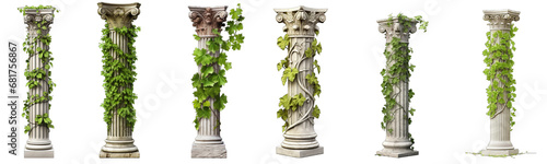 Collection of columns with plants on them on a white or transparent background generative ai