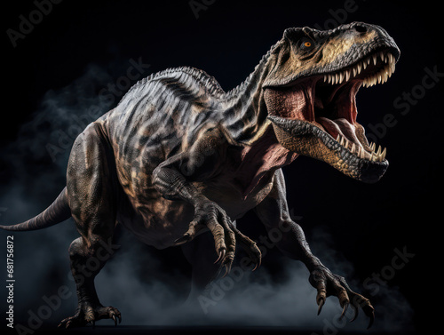 T-Rex Studio Shot Isolated on Clear Black Background, Generative AI © Vig
