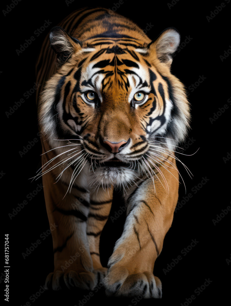Fototapeta premium Tiger Studio Shot Isolated on Clear Black Background, Generative AI