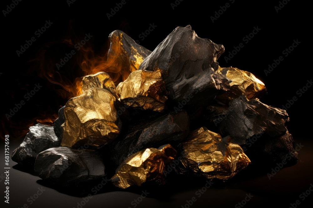 Gold nugget coals. Coal rock. Generate Ai