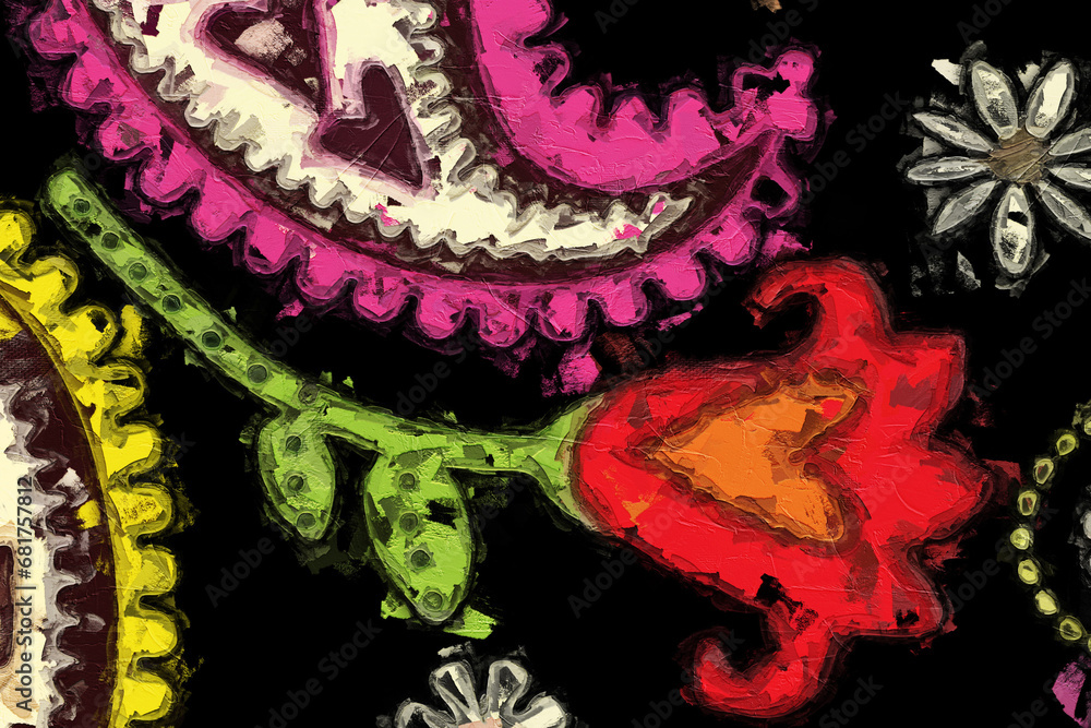 Obraz premium Oil painting and various floral illustrations of Paisley's beautiful wedding