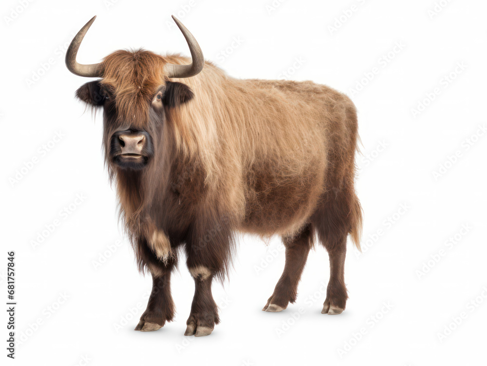 Yak Studio Shot Isolated on Clear White Background, Generative AI Yak Studio Shot Isolated on Clear White Background, Generative AI