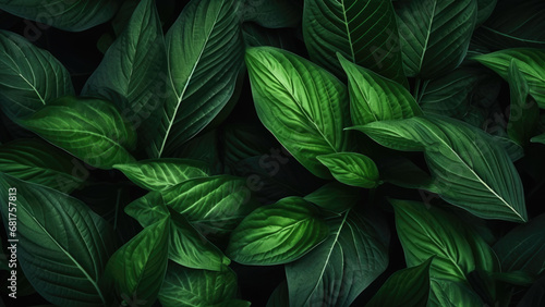 Photo background of various green leaves in macro shot.
