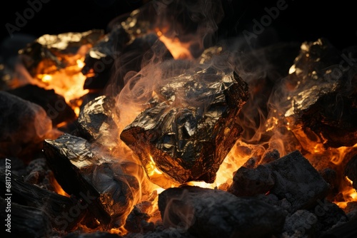 Valuable Gold nugget coals. Coal rock. Generate Ai