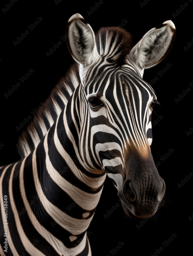 Naklejka premium Zebra Studio Shot Isolated on Clear Black Background, Generative AI