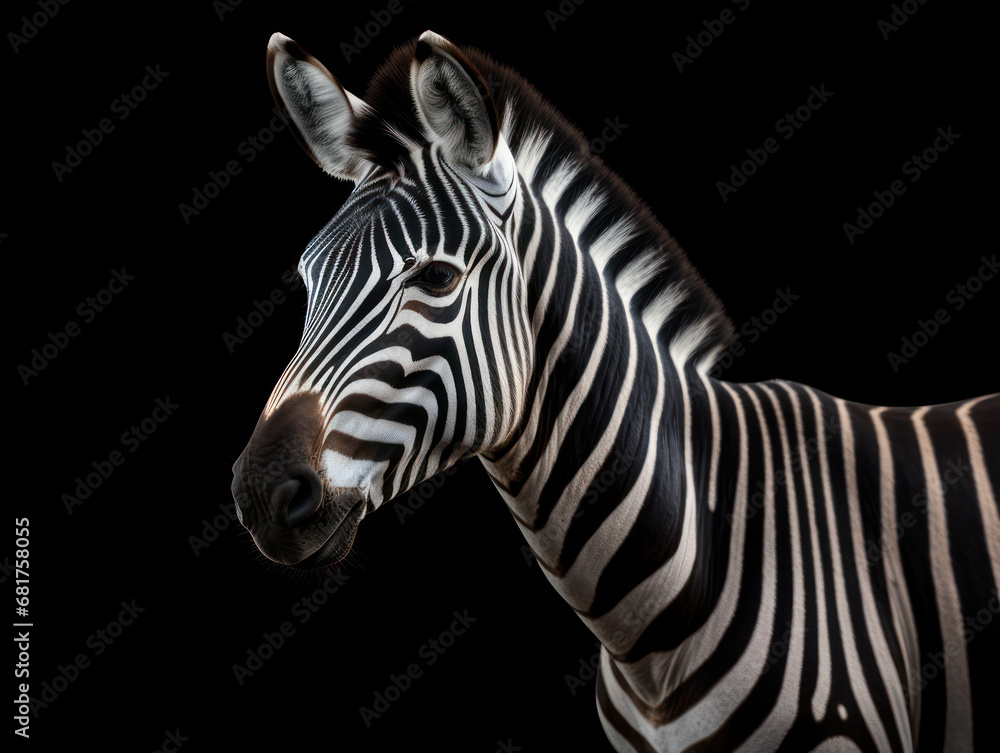 Zebra Studio Shot Isolated on Clear Black Background, Generative AI Zebra Studio Shot Isolated on Clear Black Background, Generative AI