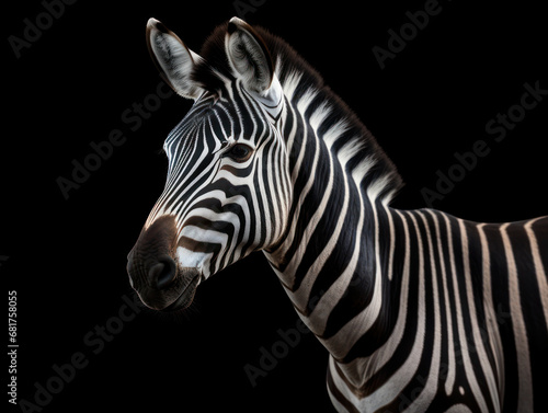 Zebra Studio Shot Isolated on Clear Black Background, Generative AI © Vig