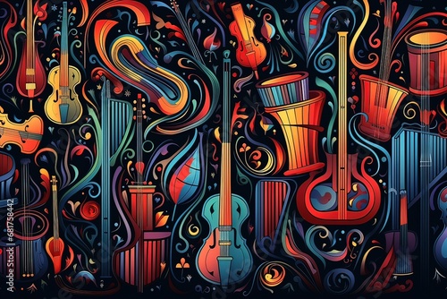 AI sfondo con strumenti musicali dai colori vivaci 03 photo