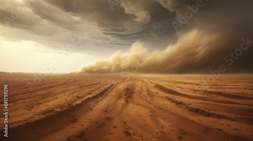 Heavy dust storm over farmland