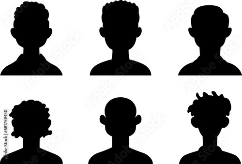 Set of silhouettes, silhouettes of women's and men's heads, avatars of female and male heads with outlines. Vector illustration of faceless male and female avatars head and shoulders and hair