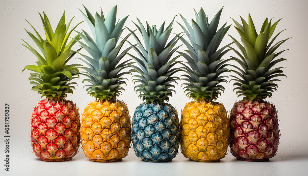 Fresh, juicy pineapple slice on a vibrant green leaf generated by AI Fresh, juicy pineapple slice on a vibrant green leaf generated by AI