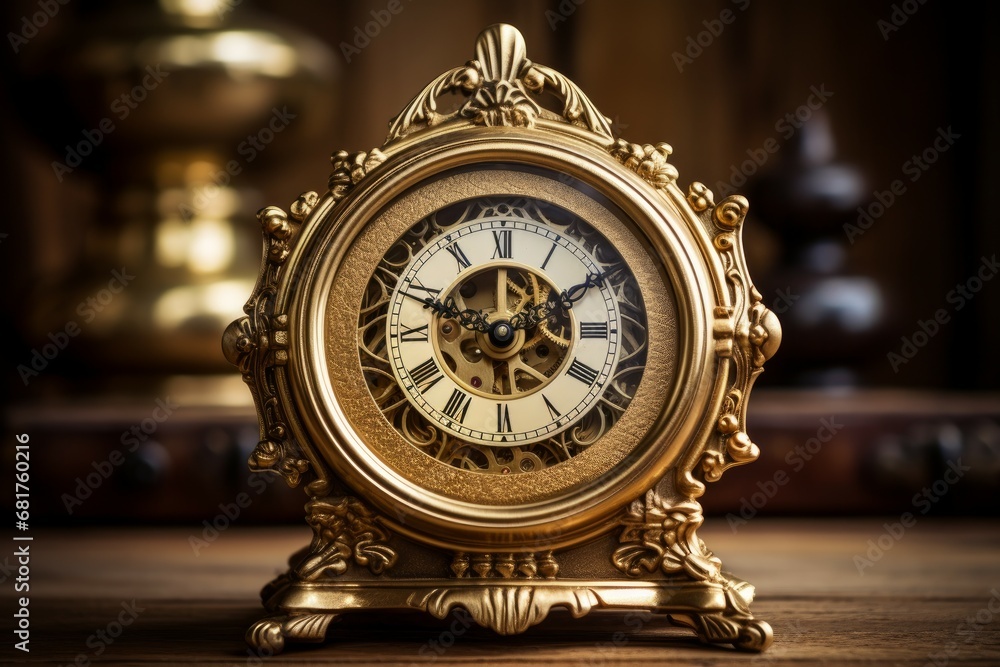 Ornate Gold old clock. Retro time. Generate Ai Ornate Gold old clock. Retro time. Generate Ai