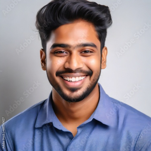 Beautiful young Asian Indian model man smiling with clean teeth