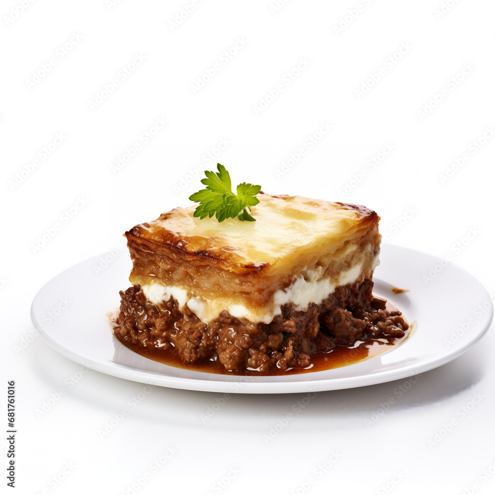 mousaka isolated on white background, AI Generative. mousaka isolated on white background, AI Generative.