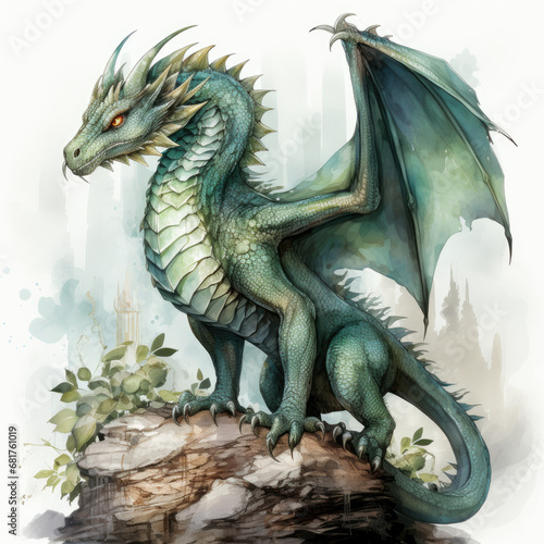 watercolor Dragon clipart, Generative Ai