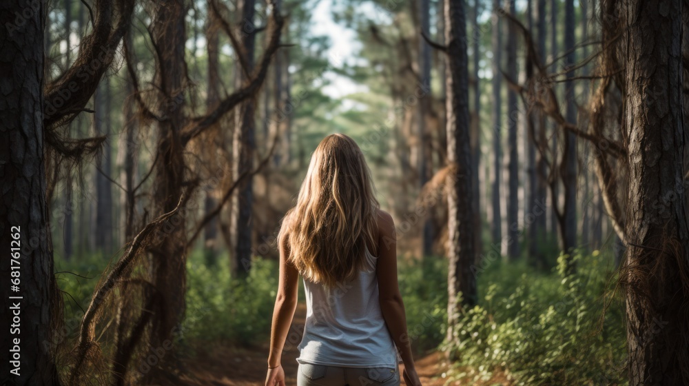 A Girl Trekking Through the Woods in Alabama's Huntsville A Girl Trekking Through the Woods in Alabama's Huntsville