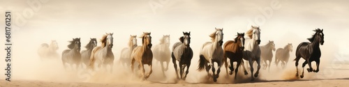 Energetic Arabian Horses Galloping Through a Sandstorm © Sandris_ua
