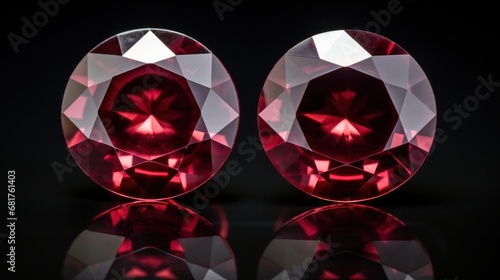 Genuine Cherry Red Rhodolite or Almandine Garnet Loose Round Gemstones for Earring Jewelry Making on Dark Gray Background.
