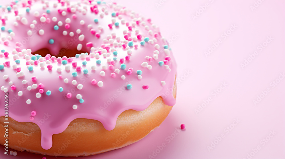 donuts with icing, sweet dessert. empty place for your text. light blue and pink colors. donuts with icing, sweet dessert. empty place for your text. light blue and pink colors.