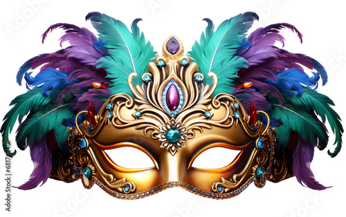 Charming and Shiny Mardi Gras Mask with a Feathered Isolated on Transparent Background PNG.