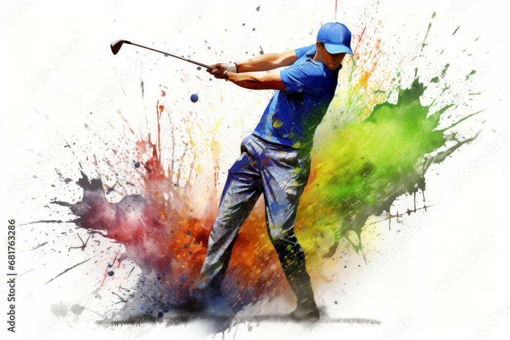 Detailed Golf player watercolor. Club summer flag. Generate Ai