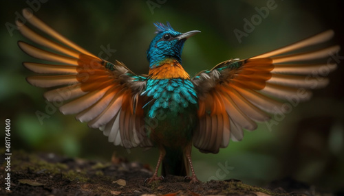 Hummingbird perching on branch, spread wings, iridescent, vibrant colors generated by AI © Jeronimo Ramos