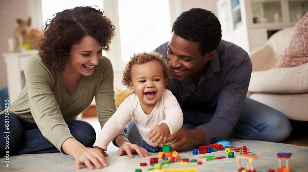 happy family mother, father, child at home happy family mother, father, child at home