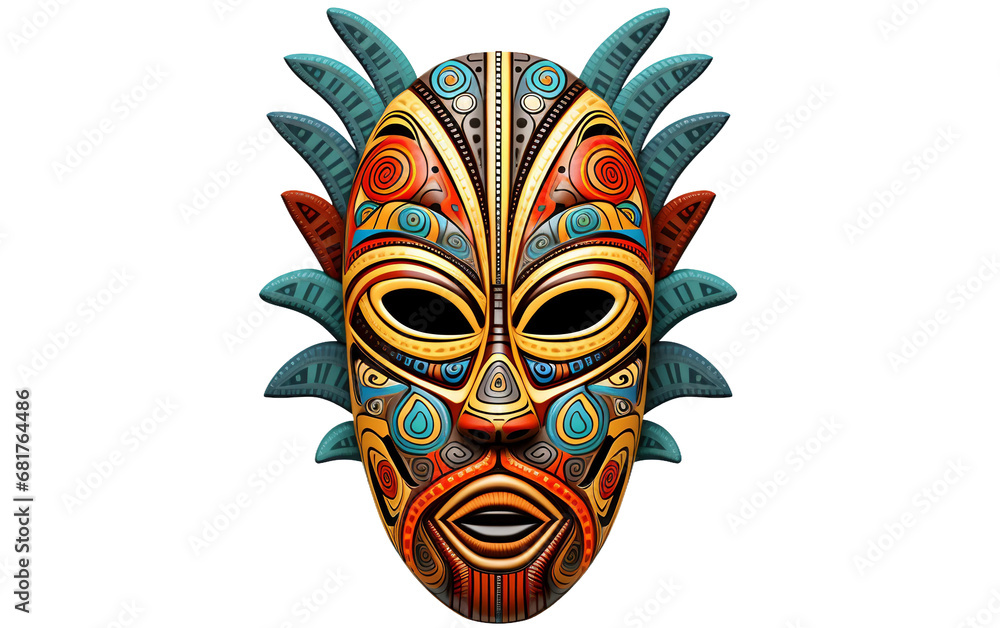 Beautiful Colorful Traditional African Tribal Mask Isolated on Transparent Background PNG.