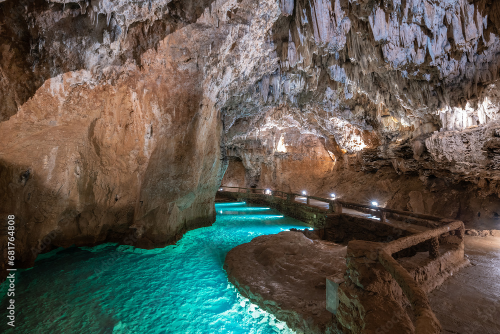 Inner lake of Valporquero Cave, Leon in Spain
