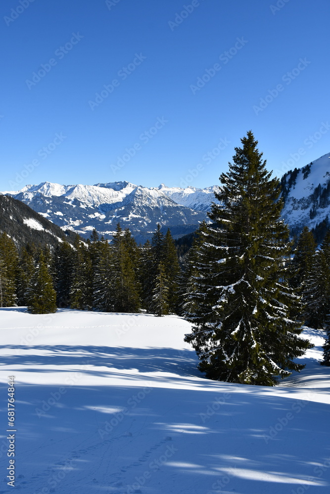 Beautiful sun and view with snow in Obermaiselstein | Allgäu | Germany