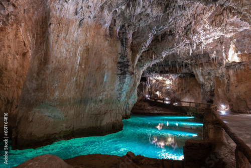 Inner lake of Valporquero Cave, Leon in Spain