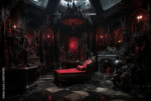 Gothic vampire room. Medieval house. Generate Ai