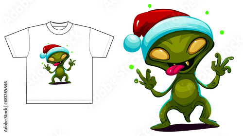 vector of an alien celebrating new year christmas xmas santa claus sublimation tshirt sweatshirt