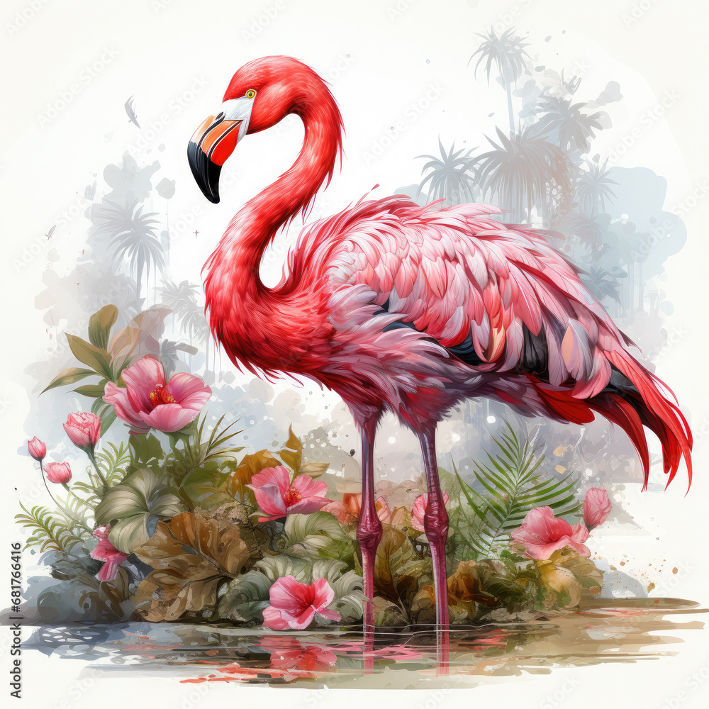Naklejka premium watercolor Flamingo clipart, Generative Ai