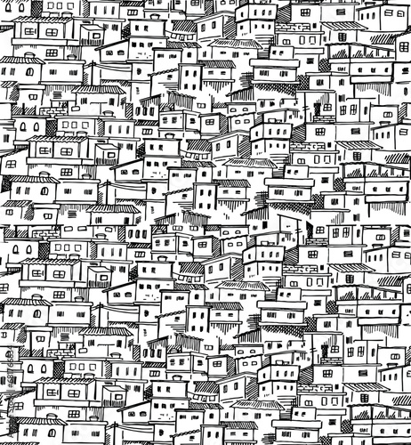 Vector pattern illustration, with stripped strokes, of artistic representation of favela. photo