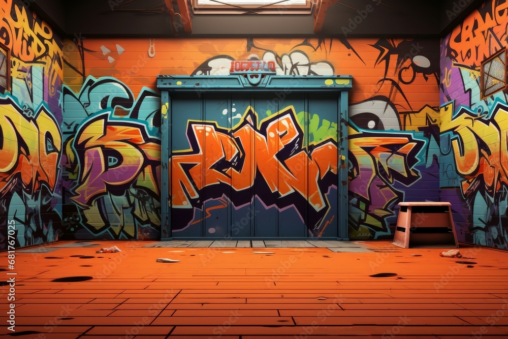 Colorful Graffiti wall background. Grunge pattern. Generate Ai
