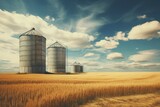 Grain silos countryside. Crop farm. Generate Ai