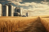 Fruitful Grain silos countryside. Crop farm. Generate Ai