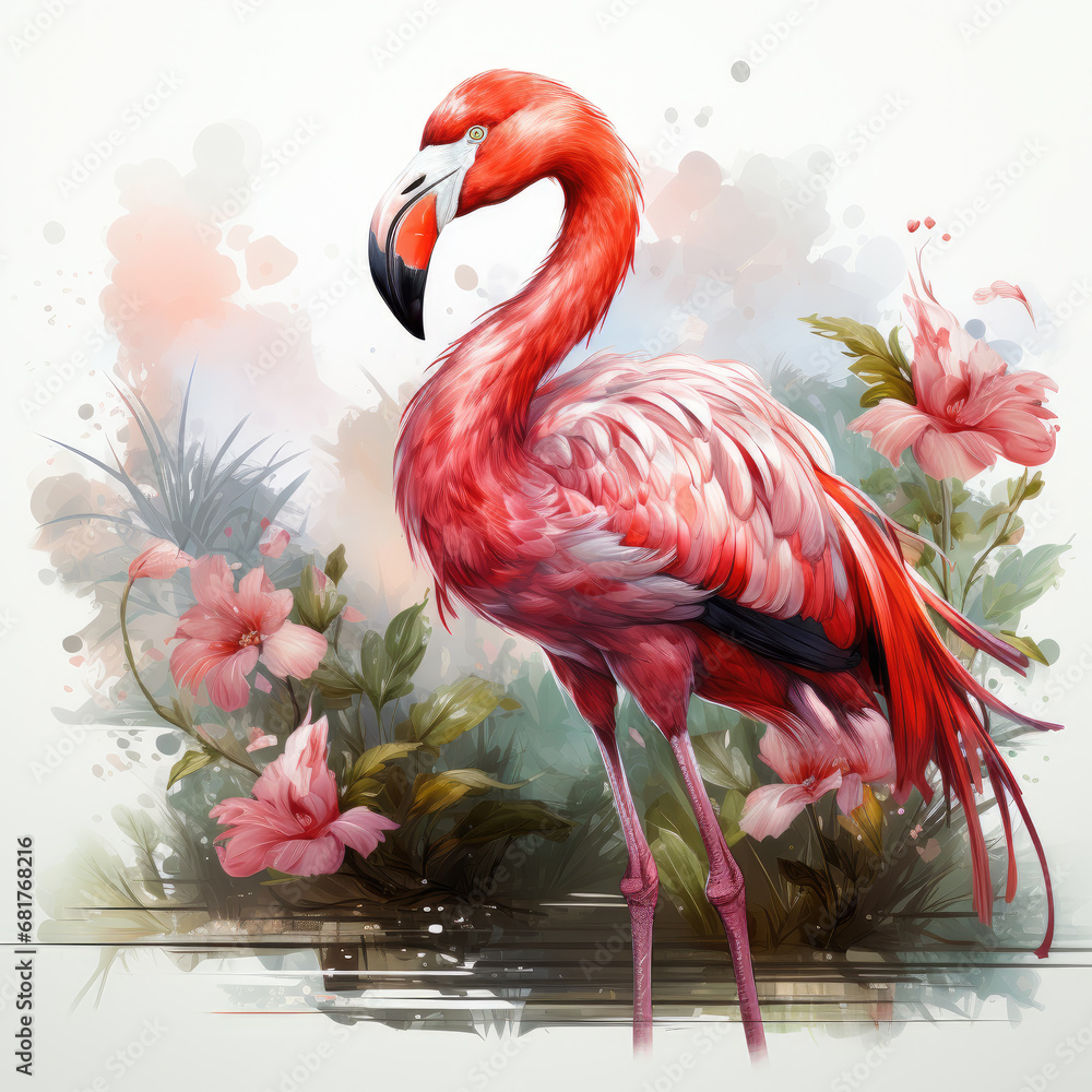 Fototapeta premium watercolor Flamingo clipart, Generative Ai